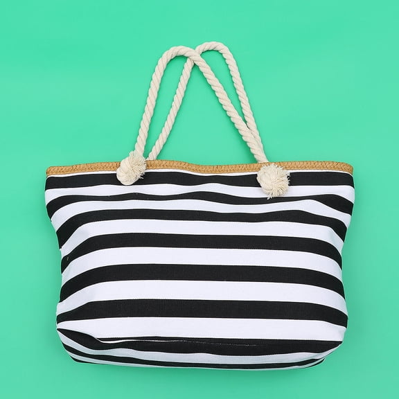 HOOWIFFY Stylish Black Stripe Canvas Handbag with Zipper Closure, Perfect for Work, Travel, and Everyday Use