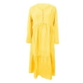 thumbnail image 2 of Sexy Dance Robe Longue pour Femmes, Décor de Boutons, Robes Maxi, Col en V, Plissée, Manches Longues, Jaune Pâle, L, 2 of 5