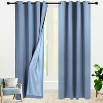 PiccoCasa 2 Panels Bedroom Linen Look Blackout Curtains Steel Blue 52" x 108"