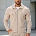 thumbnail image 2 of FRSASU Men's Waffle Knit Zip‑Up Jacket Lapel Collar Casual Coat with Gold‑Tone Button Chest Pockets Beige, 2 of 7