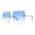 thumbnail image 2 of Rhinestone Argyle Pattern Jewel Rimless Oversize Rectangle Sunglasses Silver Blue, 2 of 4