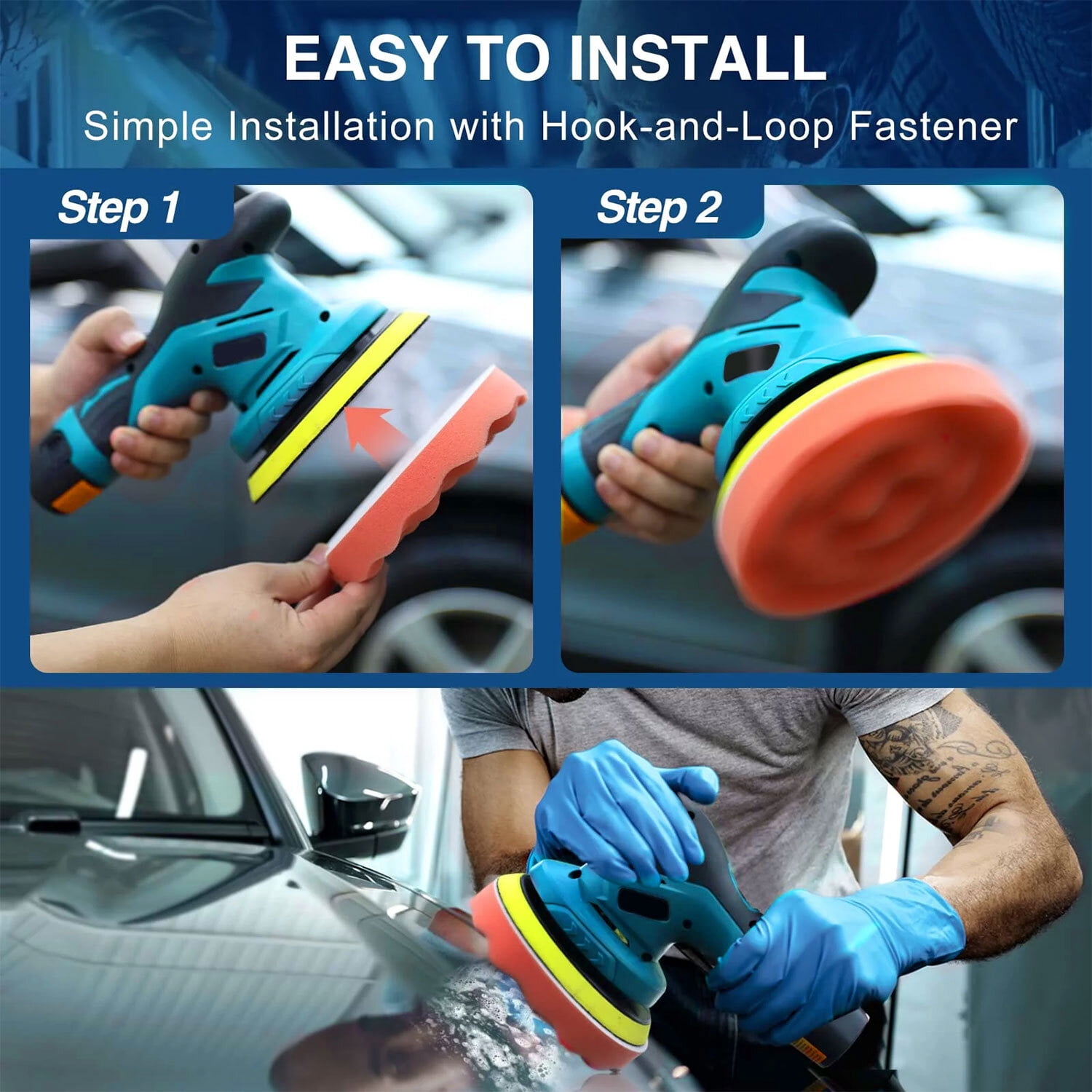 Prociv Cordless Buffer Polisher, 5 Inch Orbital Polisher for Cars, 8 Variable Speed 5500RPM, 2 PC 12V Rechargeable Battery, Wireless Car Waxing Tool for Car Detailing