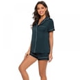 thumbnail image 4 of WBQ Satin Pajamas Women's Short Sleeve Sleepwear Soft Silk Button Down Loungewear Pjs Shorts Set Black S, 4 of 6
