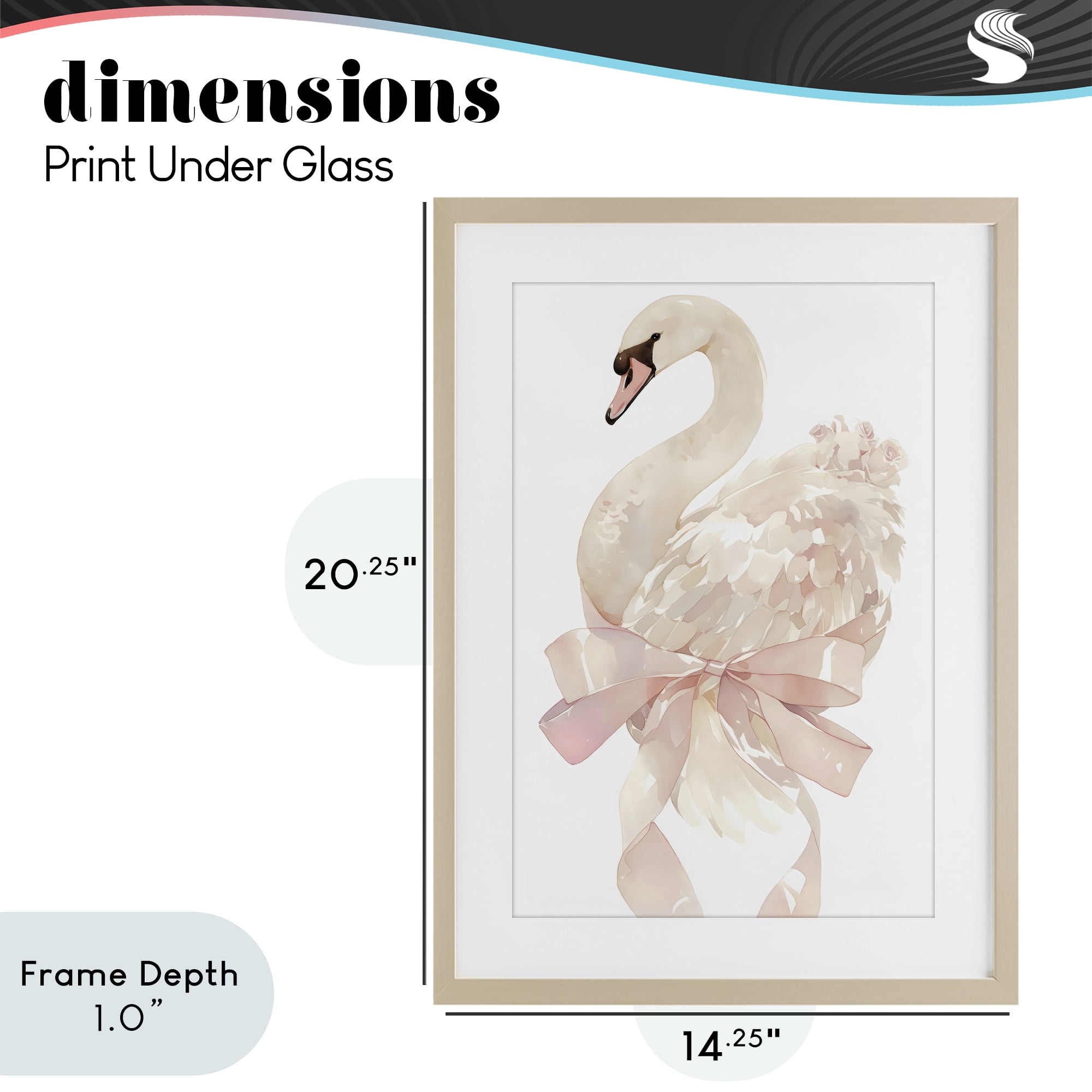 Stupell Industries Coquette Swan with Bow Birch Framed Print Under Glass, design by Creative Studio