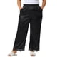 thumbnail image 1 of Pantalones de pijama de satén con encaje para mujer de tallas grandes Agnes Orinda, elásticos, suaves, de pierna ancha, 3X, negros, 1 of 6