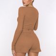 thumbnail image 4 of Njoeus Lounge Sets Womens Workout Ribbed Knit Long Sleeve Crop Top and Shorts Set Women 2 Piece Casual Pajama Short Outfits Tracksuit, 4 of 8
