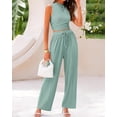 thumbnail image 3 of BTFBM Summer Outfits For Women Cropped Sleeveless Tank Tops Wide Leg Pants 2 Piece Sets Beach Lounge Set Clothing, 3 of 7