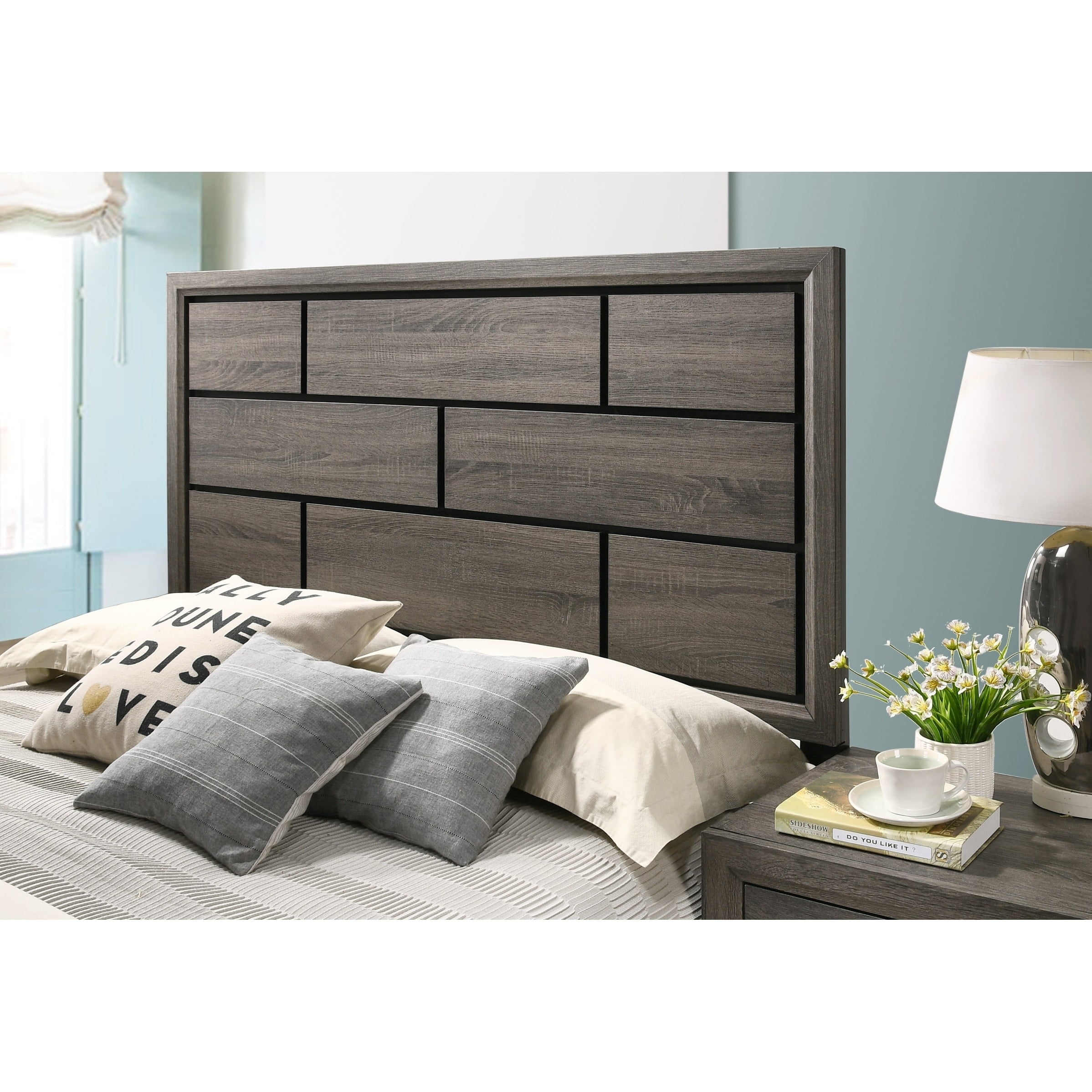 Stout Carved Detailed Panel Bed, Wood, Dark Ash Gray, King Size