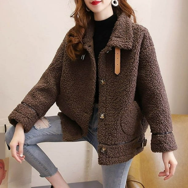 Abrigo y chaquetas informales sin capucha de manga larga para mujer, con bolsillos y botones, de invierno, holgado, versátil y cálido.