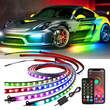 4Pcs Car Undercar Illumination 256 Led RGBIC Multi-Color DIY sound Active Function Music Mode with APP And Remote Control Undercar Illumination Strips