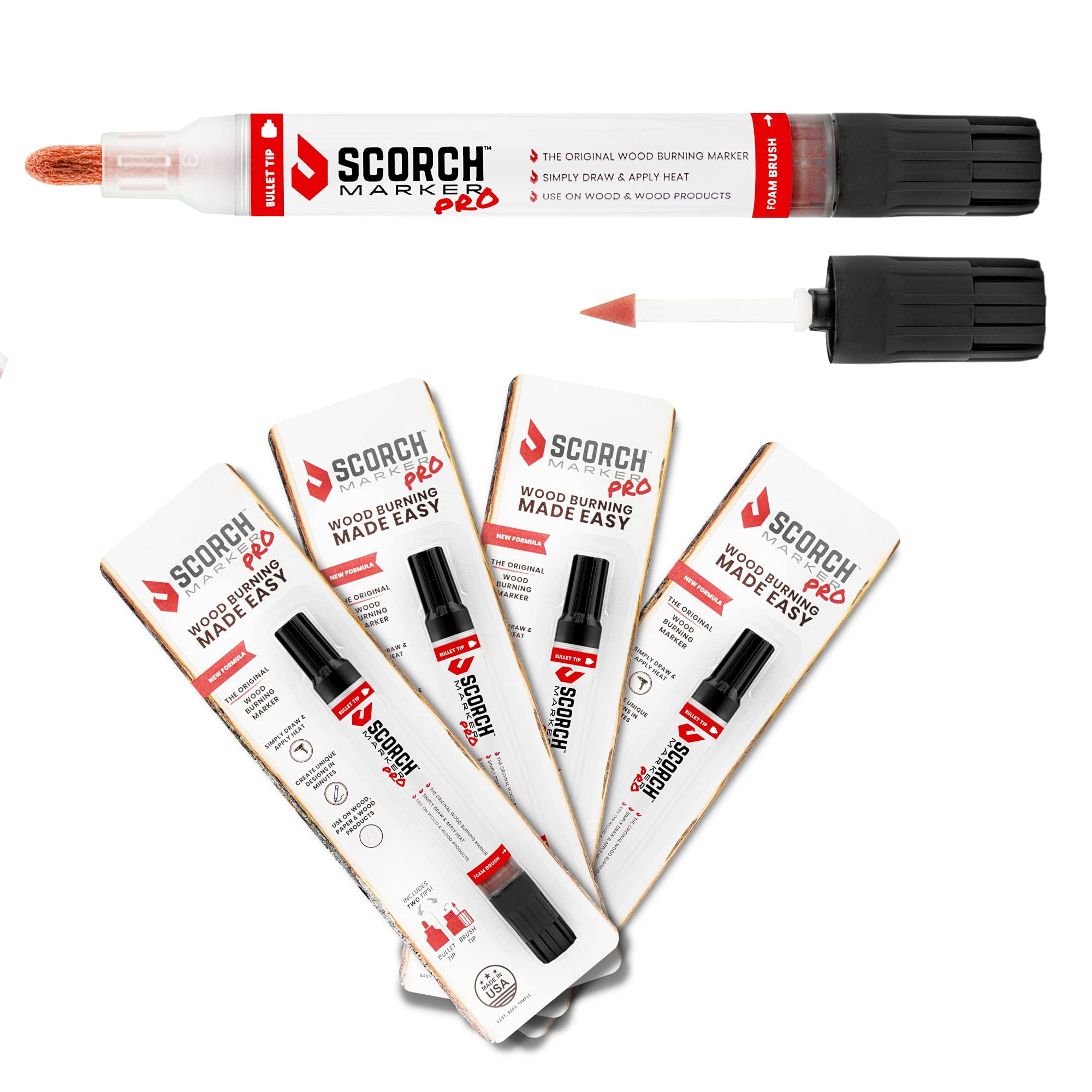 Scorch Marker Pro, Non Toxic Chemical Wood Burning Pen - Heat Sensitive,  Double-Sided Marker for Wood and Crafts - Bullet Tip and Foam Brush for  Easy Application - New Improved Formula (5