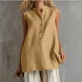 thumbnail image 2 of Zynoxe Womens Cotton Linen Tops Summer Mock Neck Sleeveless Button Up Tank Tops for Daily Wear Casual Flowy Ventilate Side Split Work Business Tops Khaki S, 2 of 8