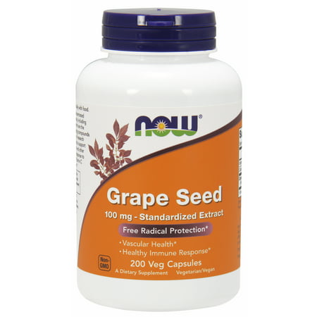 NOW Supplements, Grape Seed 100 mg - Standardized Extract, Highly Concentrated Extract with a Minimum of 90% Polyphenols, with Vitamin C, 200 Veg (Best Grape Seed Oil Brand)