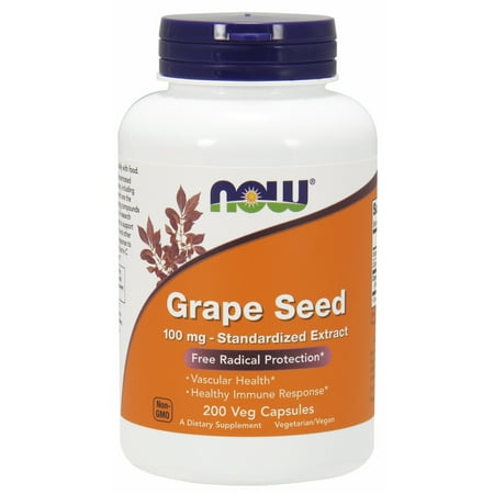 NOW Supplements, Grape Seed 100 mg - Standardized Extract, Highly Concentrated Extract with a Minimum of 90% Polyphenols, with Vitamin C, 200 Veg (Best Source Of Polyphenols)