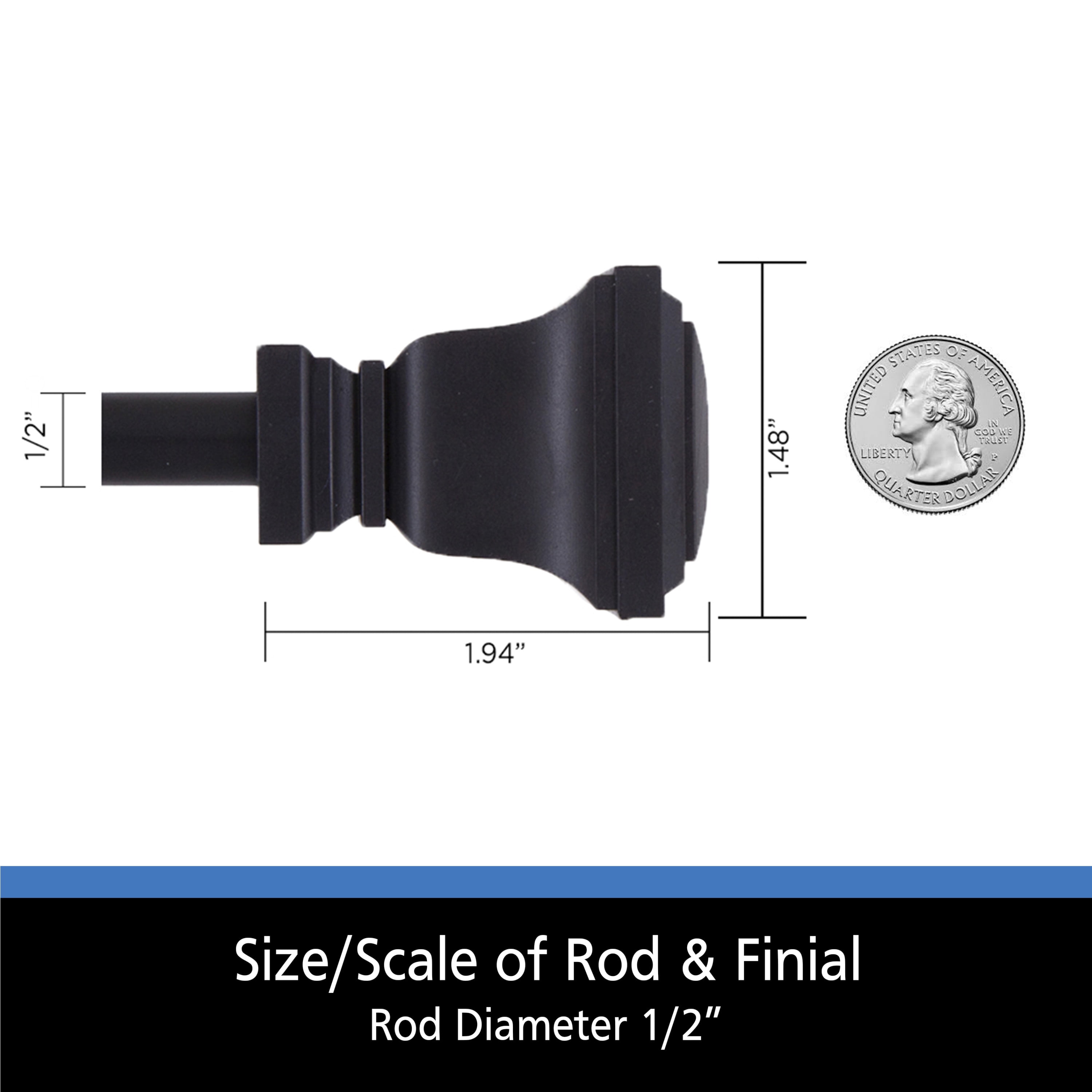 (1 pack) Mainstays 1/2" Twain Square Petite Café Adjustable Curtain Rod,48-84", Black