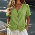 thumbnail image 2 of DLIDG Cotton Linen Tops for Women Button Down V Neck Short Sleeve Waistcoat Shirts Dressy Casual Tunic Shirts Trendy Gauze Vest Blouse Lightweight Blouse Business Vacation Casual Outfits Green Xl, 2 of 5