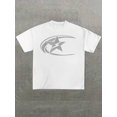 thumbnail image 2 of Men's Oversized White T-Shirt with Grey Star Lightning Graphic, Loose Fit Streetwear Tee Top, 2 of 8