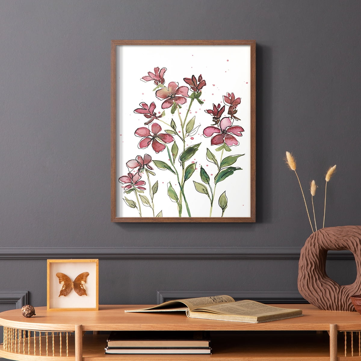 Watercolor Floral Stems II Framed Print in Brown Solid Wood 11 x 14 Framed Print