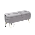 thumbnail image 5 of Tcbosik Oval Storage Bench, 39.3" Faux Fur Ottoman with Gold Legs, Footrest for Living Room, Bedroom, Hallway, Closet, Easy Assembly, Grey, 5 of 9