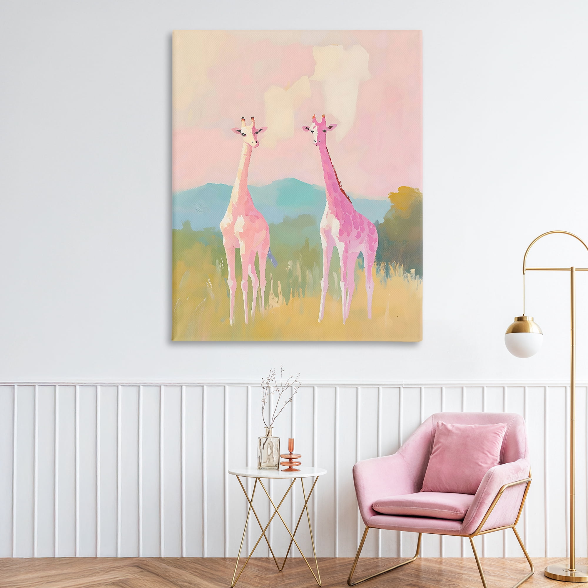 Stupell Industries Pink Giraffes on Savanna Canvas Wall Art, design by The Prints Vibe