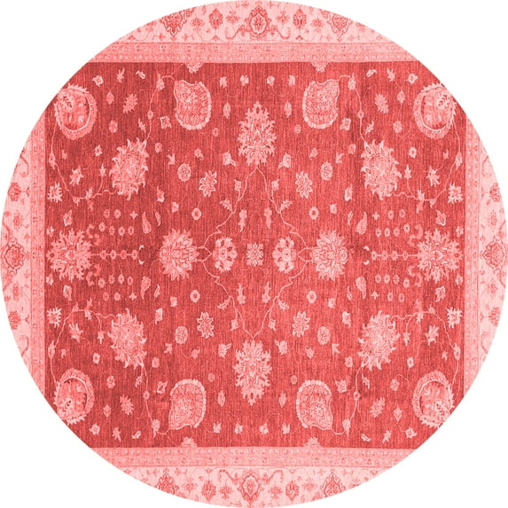 Ahgly Company Machine Washable Indoor Round Oriental Red Traditional Area Rugs, 6' Round