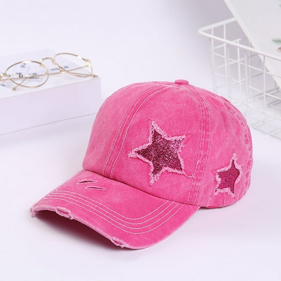 Tittly Baseball Cap Trucker Hat Mens And Womens Star Baseball Hat Fashion Outdoor Adult Peaked Hat Womens Baseball Caps Hats for Women Hot Pink One Size
