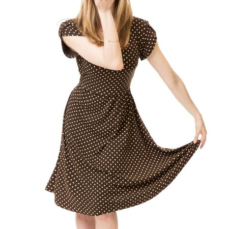 

Leutsin Ladies Multifunctional Maternity Wear Nursing Clothes Polka Dots Round Neck Short Sleeve Dress