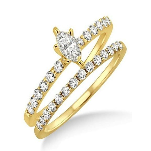 0.50 Carat Bridal Set with Marquise Cut Diamond in 10k Yellow Gold
