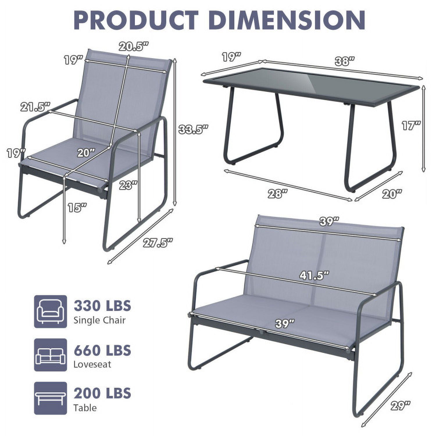 Aimee Lii 4 Pieces Metal Patio Furniture Set with Tempered Glass Coffee Table, Patio Conversation Sets for Backyard and Poolside Aimee Lii 4 Pieces Metal Patio Furniture Set with Tempered Glass Coffee Table, Patio Conversation Sets for Backyard and Poolside