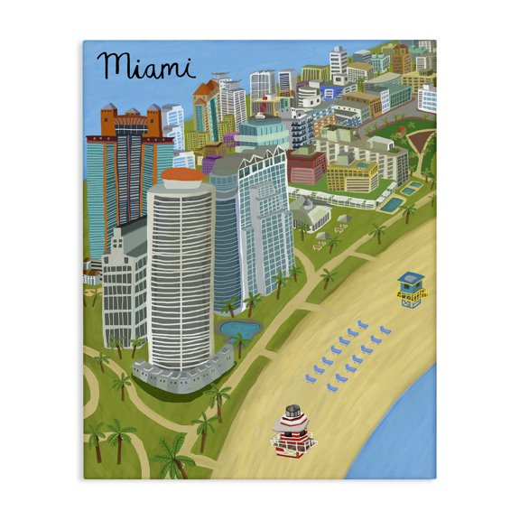 Stupell Industries Coastal Colorful Miami Florida Beach Canvas Art, 16 x 20, by Carla Daly