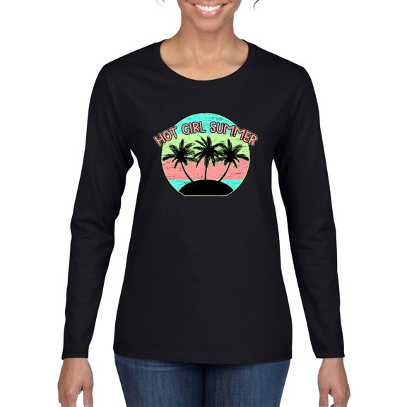 Wild Bobby, Pastel Color Hot Girl Summer, Streetwear, Women Graphic Long Sleeve Tee, Black, Small