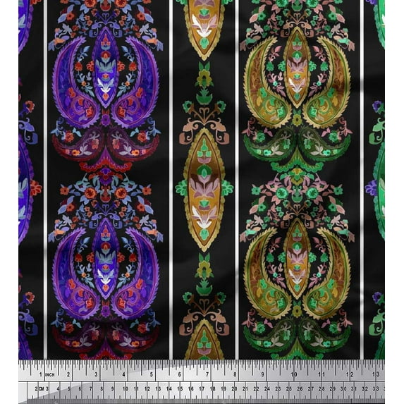 Soimoi Cotton Duck Fabric Stripe & Paisley Ethnic Print Fabric by Yard 42 Inch Wide