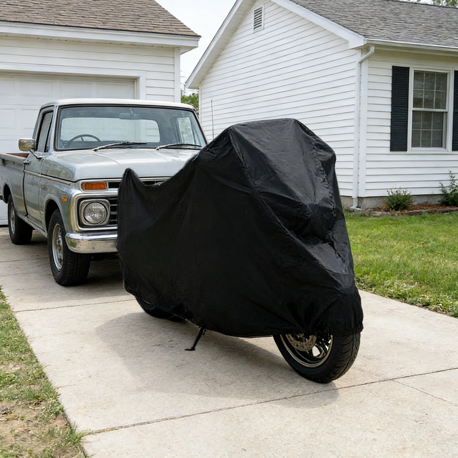 RuiJiao Lightweight Durable Motorcycle Bike Cover Waterproof Sunproof Universal Fit Polyester Black for Outdoor Indoor Vehicle Protection