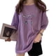thumbnail image 2 of Camiseta de mujer estampada de manga corta con cuello redondo y camiseta holgada de verano, morado, XL seitruly AP001204-15B, 2 of 6