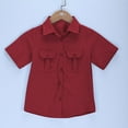 thumbnail image 3 of QQAMB Boys Girls Shirts Cotton Linen Button Down Lapel Summer Trendy Comfy Solid Color Short Sleeve Blouse Shirts with Pocket,Red,13 Years, 3 of 7