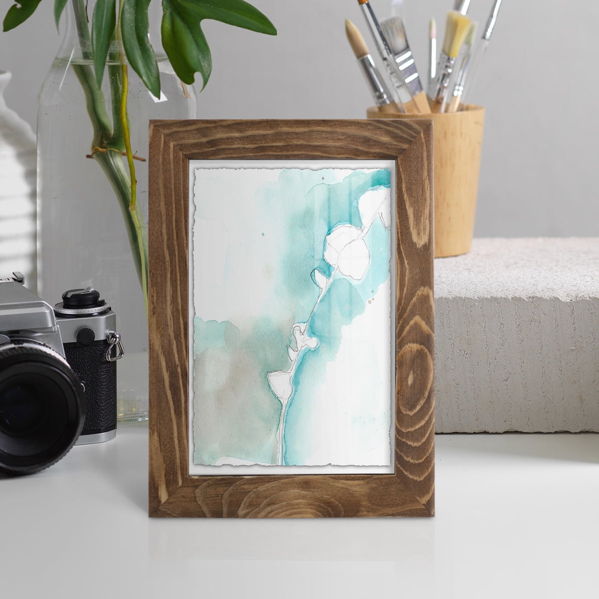 Ginkgo on Dusty Teal VII - Framed Print w/glass - Walnut