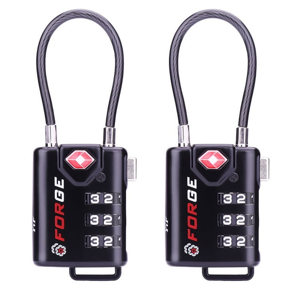 TSA Approved Cable Luggage Locks, Black 2 Pack, Alloy