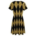 thumbnail image 5 of Black And Gold Harlequin Sundress Short Sleeve Dress Summer Women Clothes Dress for Women Dresses, 5 of 7