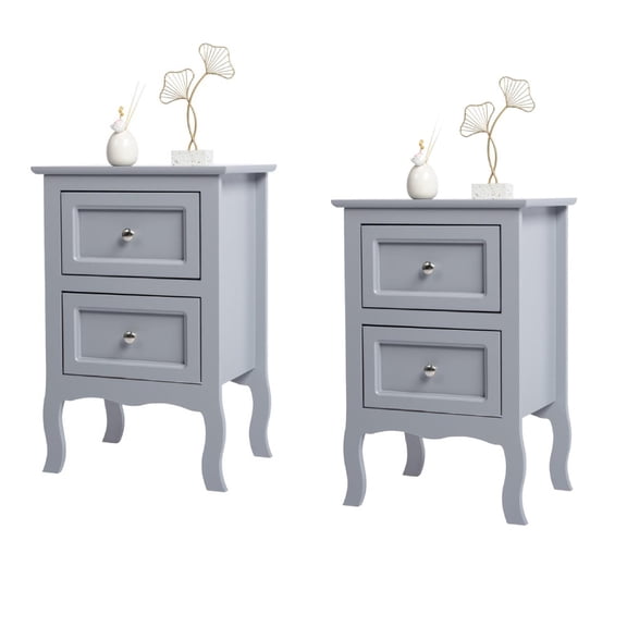 WoofPaw Nightstand Set of 2, Nightstands with 2 Drawers, Bed Side Table/Night Stand, Small Nightstand for Bedroom, Small Spaces, College Dorm, Kids’ Room, Living Room, Wood,Gray