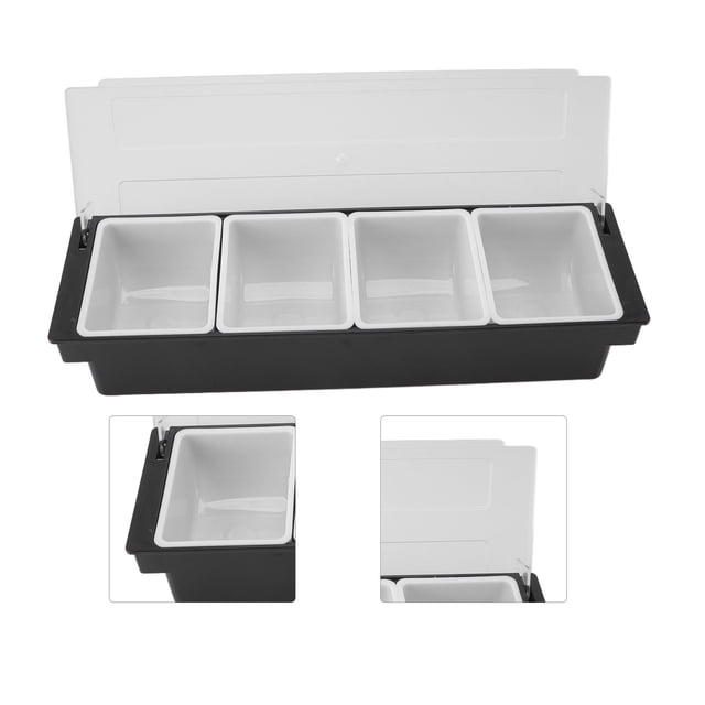 Estación De Buffet Para Barra De Ensaladas Para El Hogar, Contenedores De Condimentos Con Tapa Transparente De Plástico Negro Con Tapas Bandeja De Frutas Con Desmontable Para