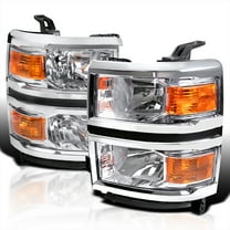 Spec-D Tuning Chrome Headlights with Chrome Trim Compatible with 2014-2015 Chevy Silverado 1500 Left   Right Pair Head Lights Lamp Assembly