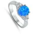 thumbnail image 4 of CHOOSE YOUR COLOR Blue Simulated Opal White CZ Elegant Ring .925 Sterling Silver Female Size 12, 4 of 4
