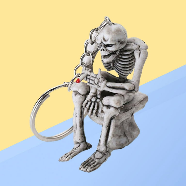 2Pcs Cool Skull Toilet Keychain Creative Skeleton Skull Sitting on The  Toilet Keyring Keychain Purse Pendant Accessories(Grey) 