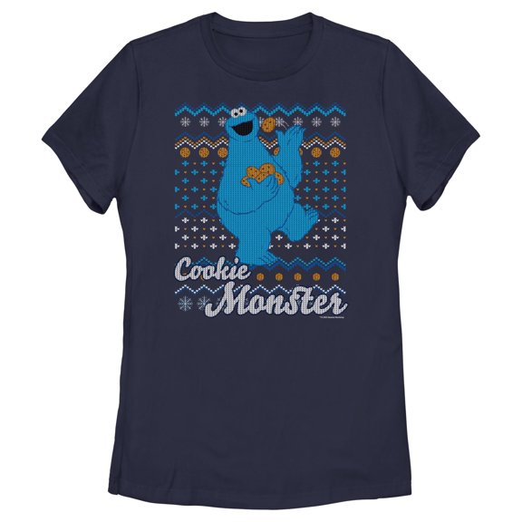 Women's Sesame Street Cookie Monster Ugly Christmas Sweater Print Graphic T-Shirt