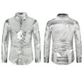 thumbnail image 4 of VSSSJ Button Down Shirts for Men Slim Fit Sequin Contrast Color Foil Long Sleeve Collared Shirt Blouse Fashion Disco Nightclub Party T-Shirts Silver XXL, 4 of 4