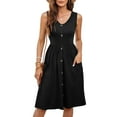 thumbnail image 3 of gakvbuo Summer Dresses For Womens 2025 Button Elastic Waist Spring Tunic Dress With Pockets Casual Midi Dress Sundress Loose Sleeveless Tank Dresses, 3 of 9
