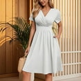 thumbnail image 3 of Womens V Neck Long Sleeve Fall Dresses Women's Dress Is Elegant And Casual, A Solid Color V-neck Short Sleeved Dress White, 3 of 4
