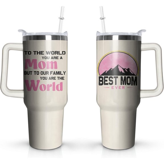 Gifts for Mom Best Mom Ever 40 oz Tumbler with Handle Coffee Mug Drinking Cup Mothers Day Birthday Christmas Gifts from Daughter Son