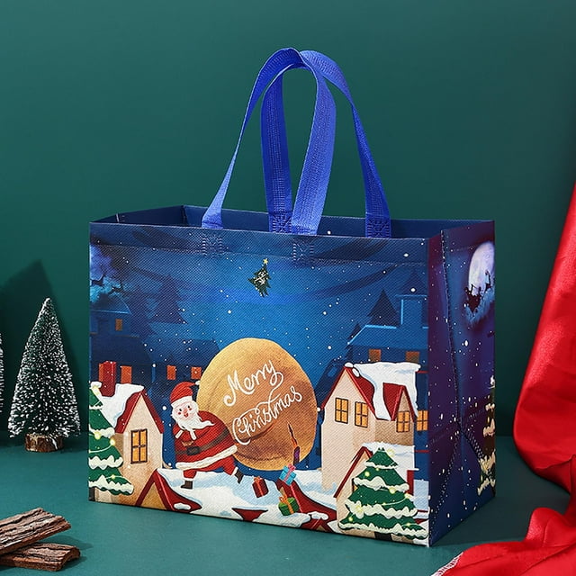 Staron Sacs-cadeaux de Noël, Sacs Fourre-Tout Réutilisables pour l'Épicerie avec Poignée, Grands Sacs de Noël en Non-Tissé pour Fête de Noël