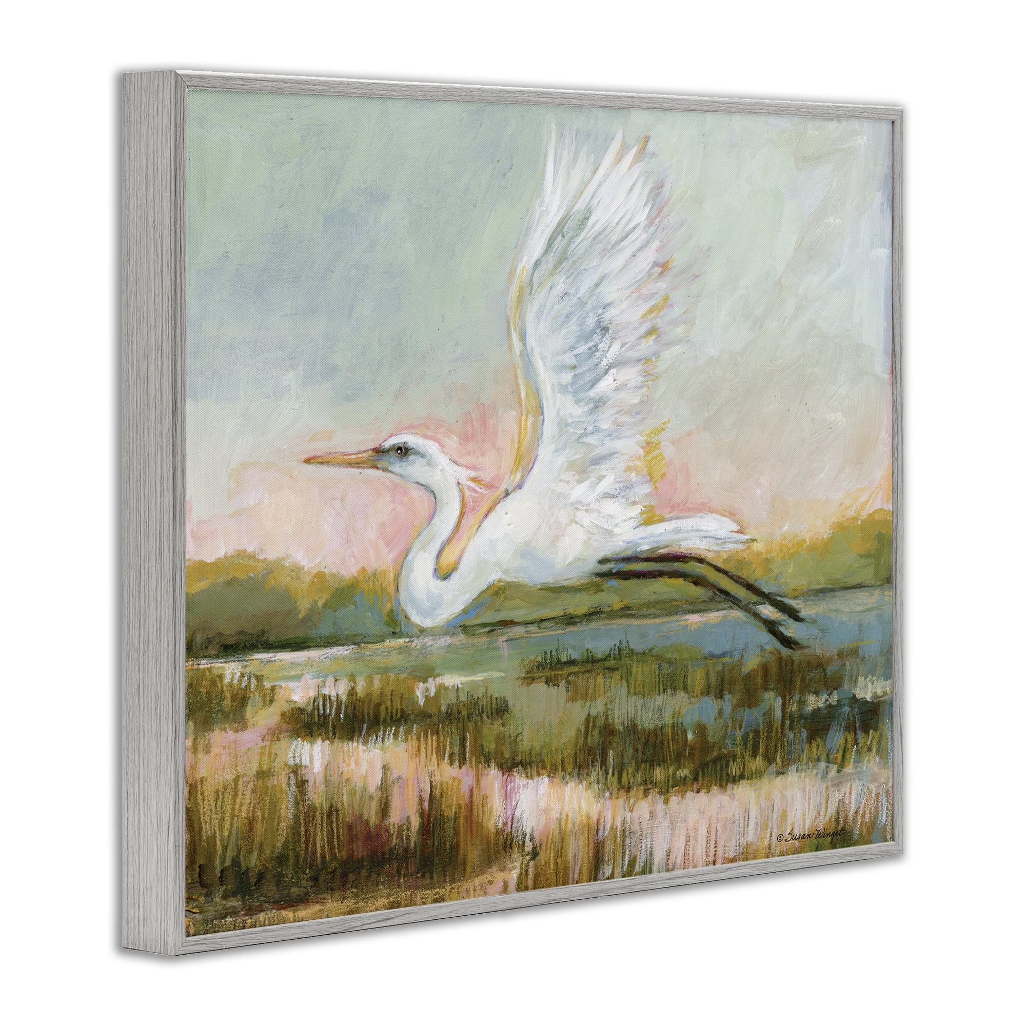 Stupell Industries White Heron Flying Gray Framed Giclee Art, design by Susan Winget